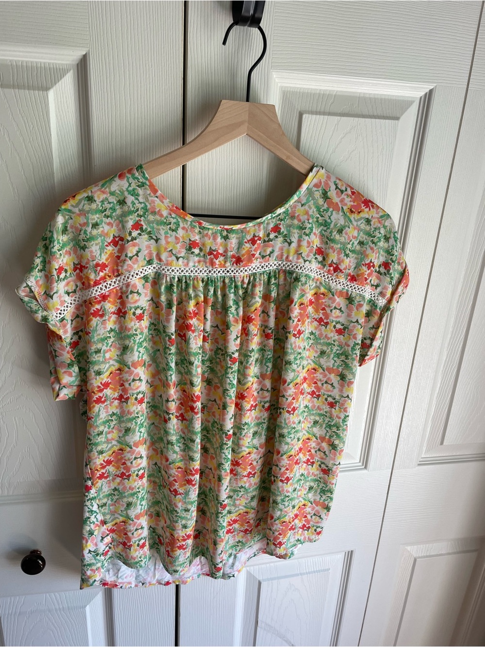 LOFT Floral Short-Sleeve Peasant Top in Multicolor